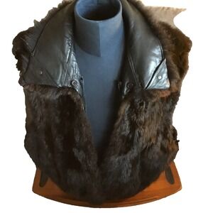 Andrew Marc Opossum Fur Leather Bomber Vest S (5223W)‎